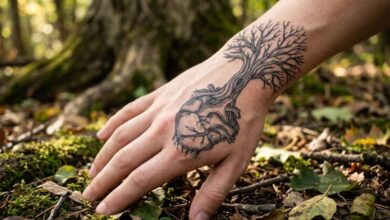 poison tree tattoo meaning design on forearm with dark branches
