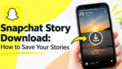 Phone screen showing the Snapchat story download icon on a My Story post