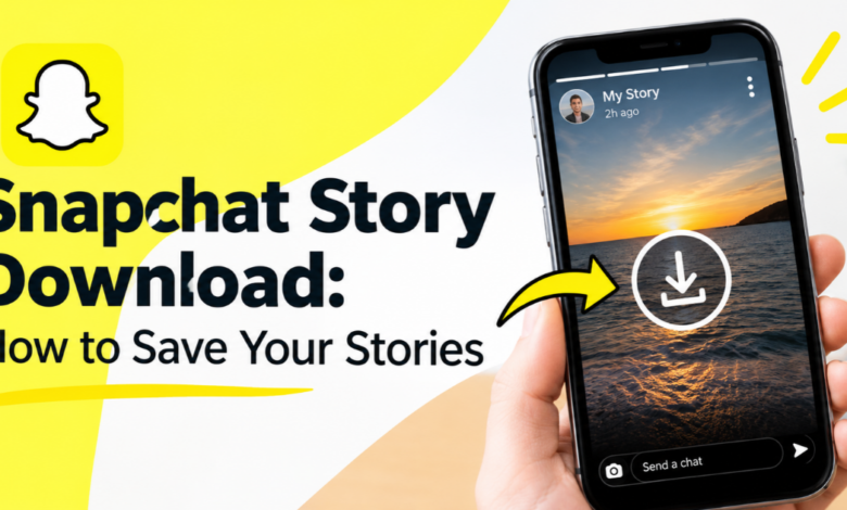 Phone screen showing the Snapchat story download icon on a My Story post