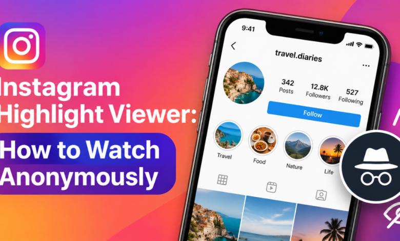 Person using an Instagram highlight viewer on a smartphone to browse a public profile’s saved stories