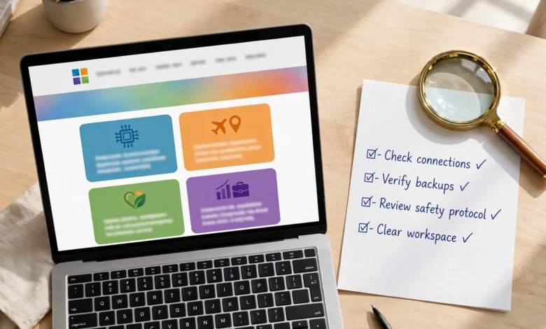 Laptop showing the snapjotz com multi-niche news homepage with article cards on technology, travel, health and business topics